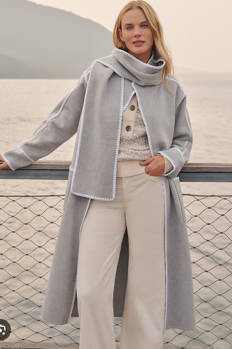 NWT ANN TAYLOR MEDIUM LIGHT HEATHER GREY WEEKEND WRAP SCARF COAT SZ L